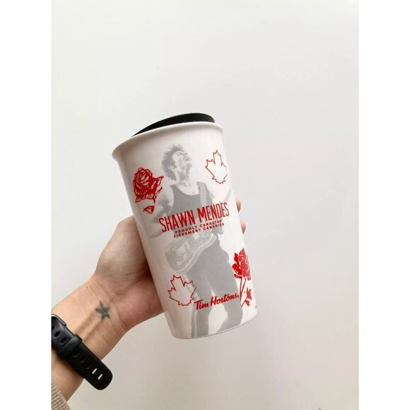 NIB TIM HORTONS x Shawn Mendes Ceramic Travel Mugs - Red/White - Picture 4 of 8
